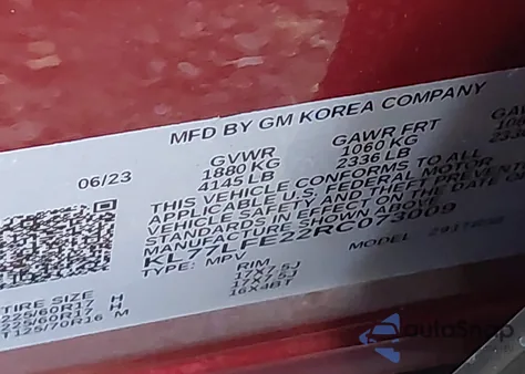 2024 Chevrolet Trax Fwd Sp z USA, uszkodzony, nr VIN KL77LFE22RC073009